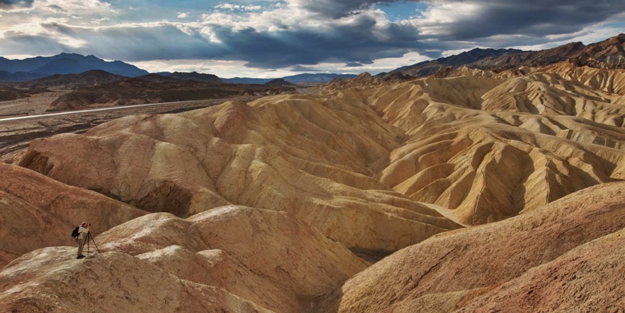 Photo by Matt Sharkey of Dwight Hiscano photographing Gower Gulch, Death Valley National Park